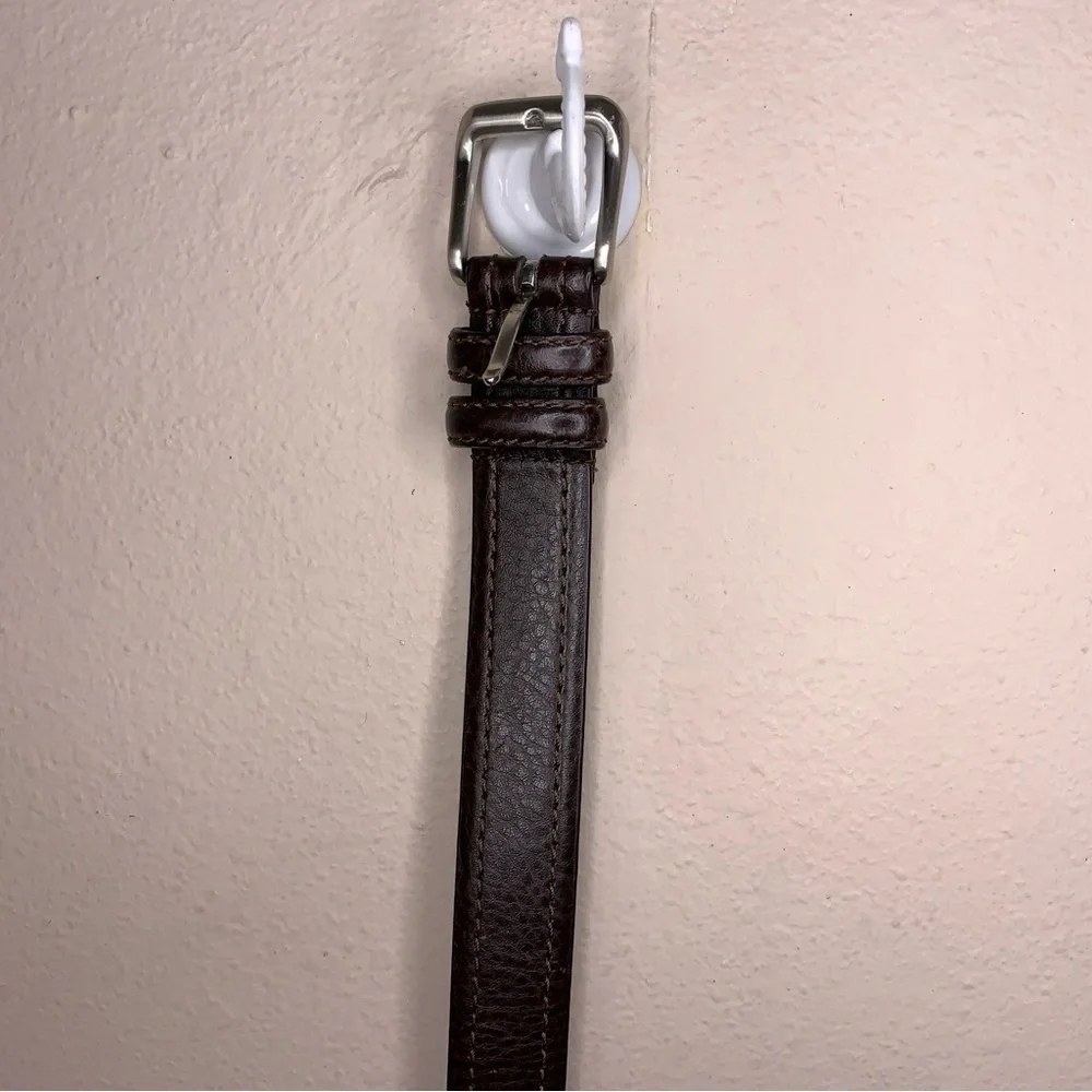 Size 36 Brown Leather Bonded Belt Classic Mens Silver Buckle Pebbled Leather